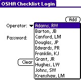 OSHA Checklist : Operator Login screen